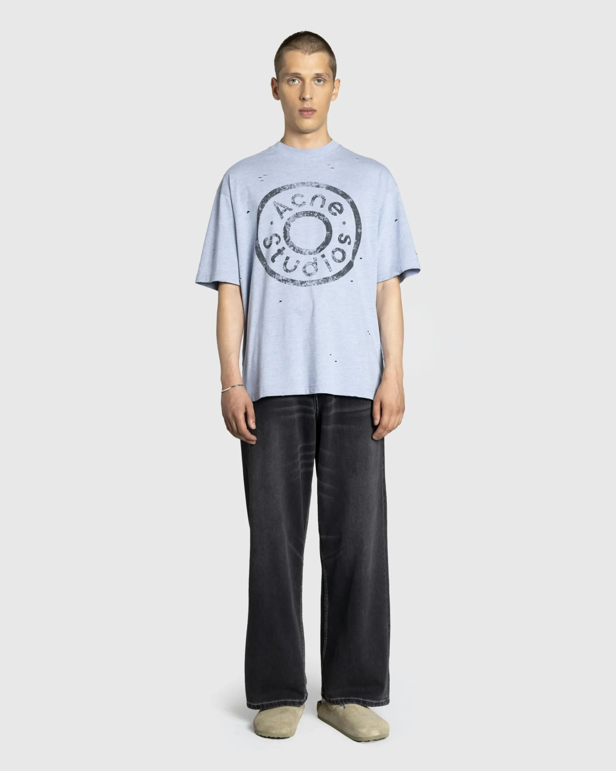 Sale Acne Studios Logo T-Shirt Blue Melange bluemelange