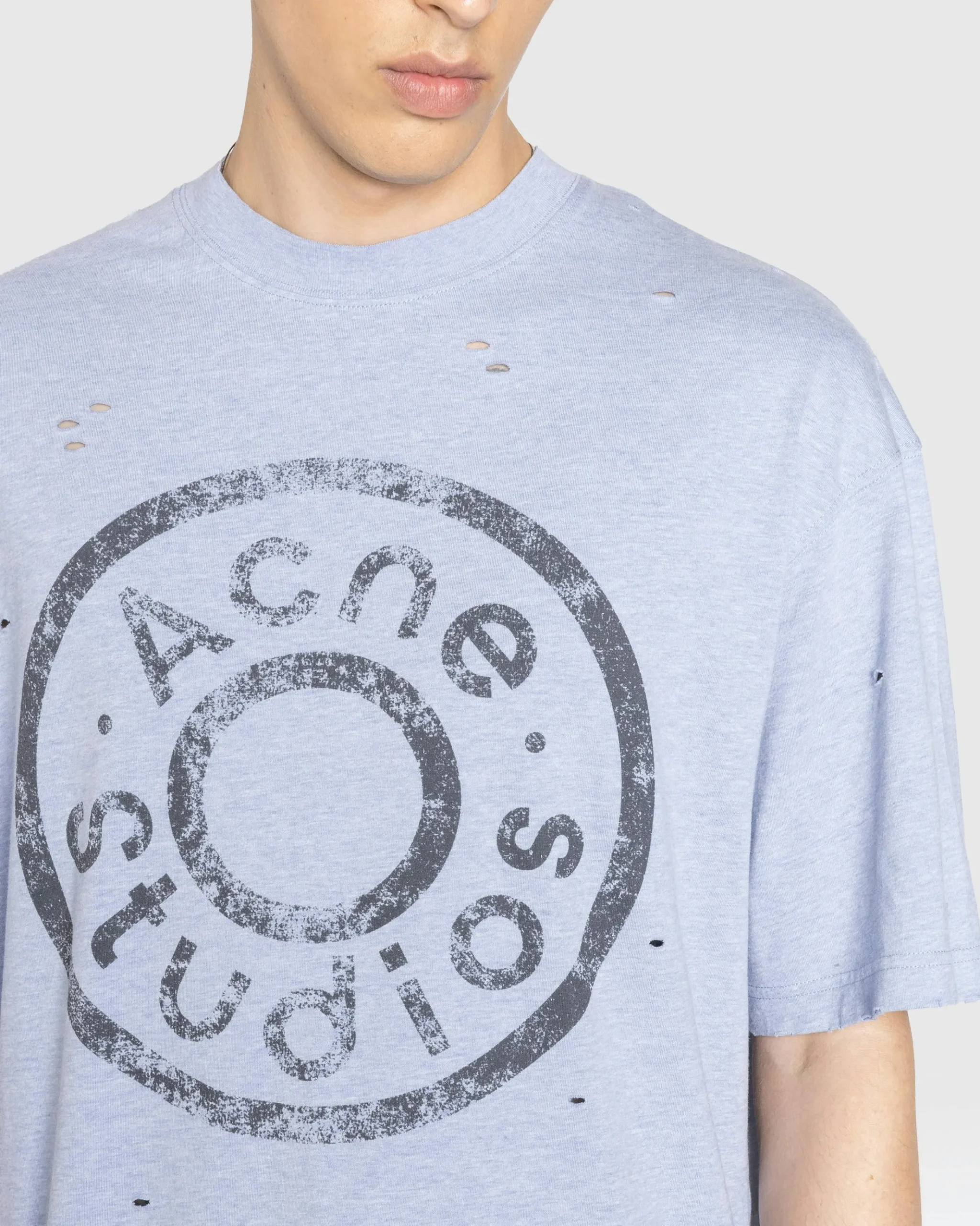 Sale Acne Studios Logo T-Shirt Blue Melange bluemelange