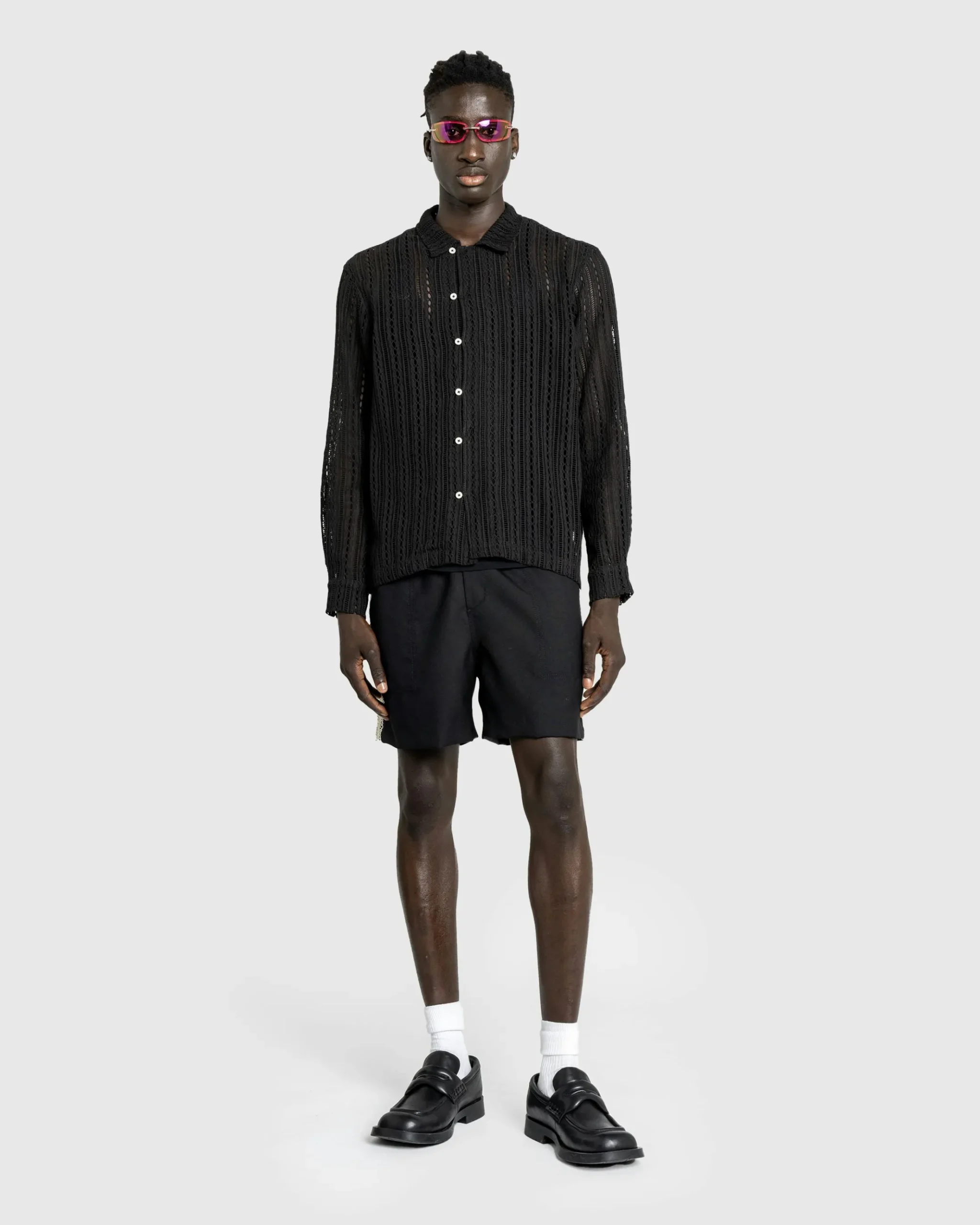 Best Bode Meandering Lace Long-Sleeve Shirt black