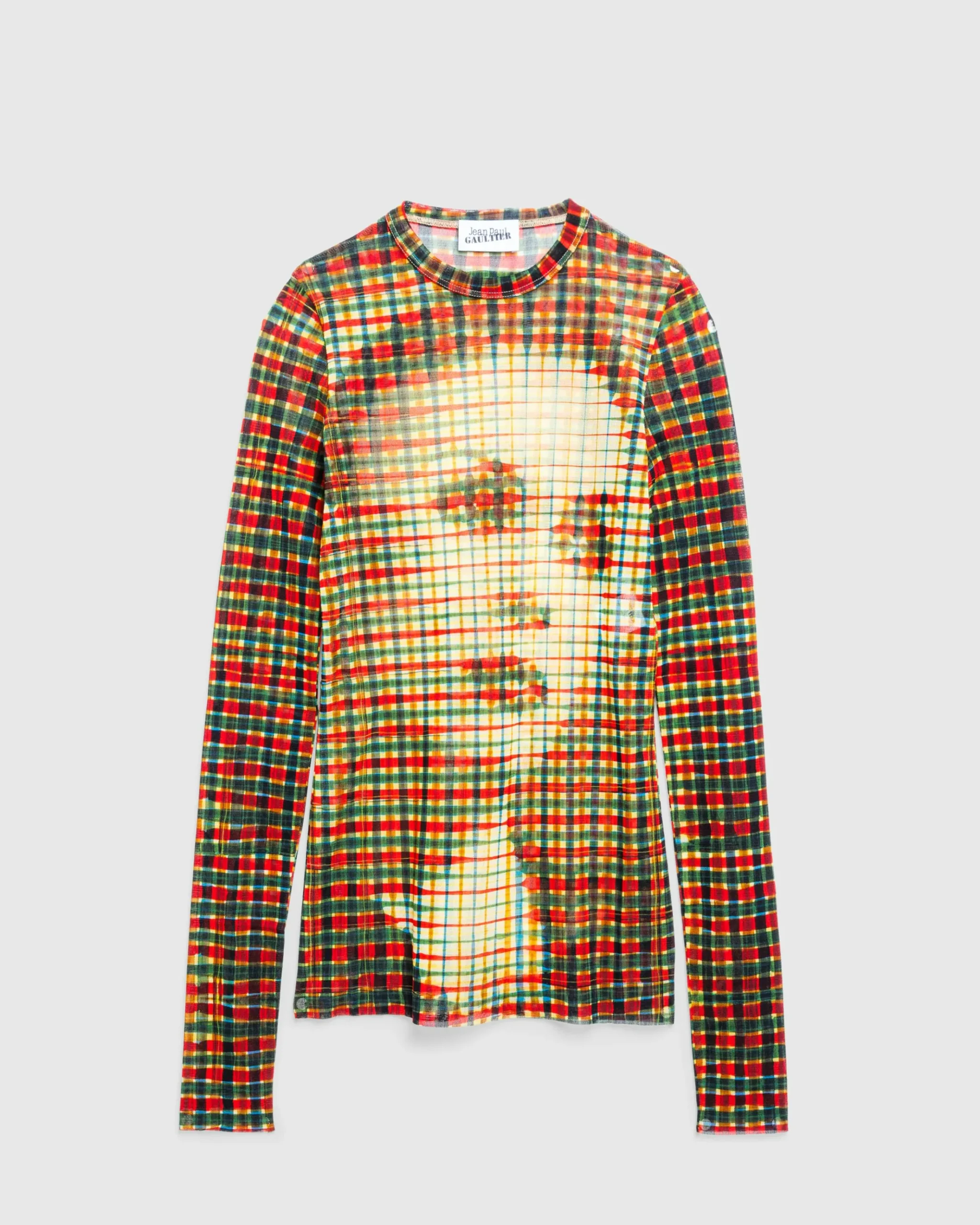 Outlet Jean Paul Gaultier Mesh Long-Sleeve Top Printed Tartan Face sepia/yellow/blue/red