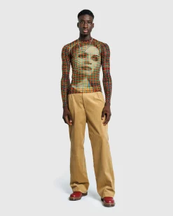 Outlet Jean Paul Gaultier Mesh Long-Sleeve Top Printed Tartan Face sepia/yellow/blue/red