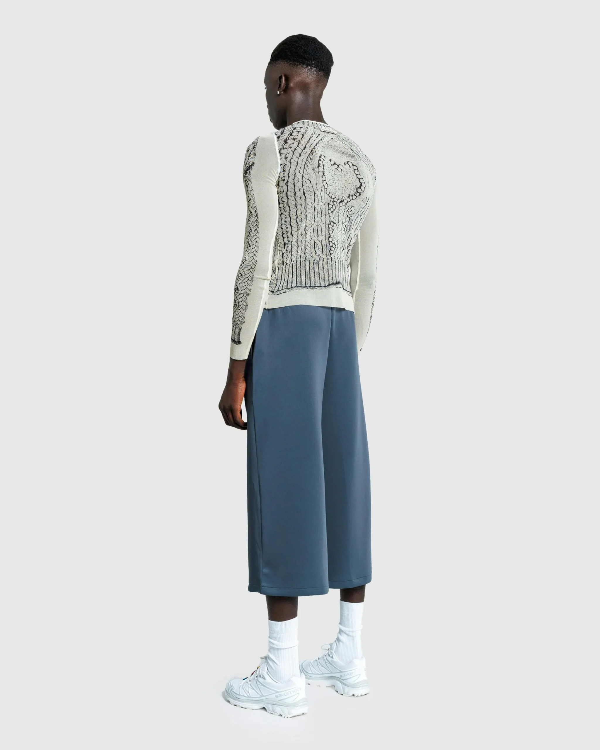 Shop Jean Paul Gaultier Mesh Long-Sleeve Top Printed Pull Je T'Aime Light Beige/Black lightbeige/black