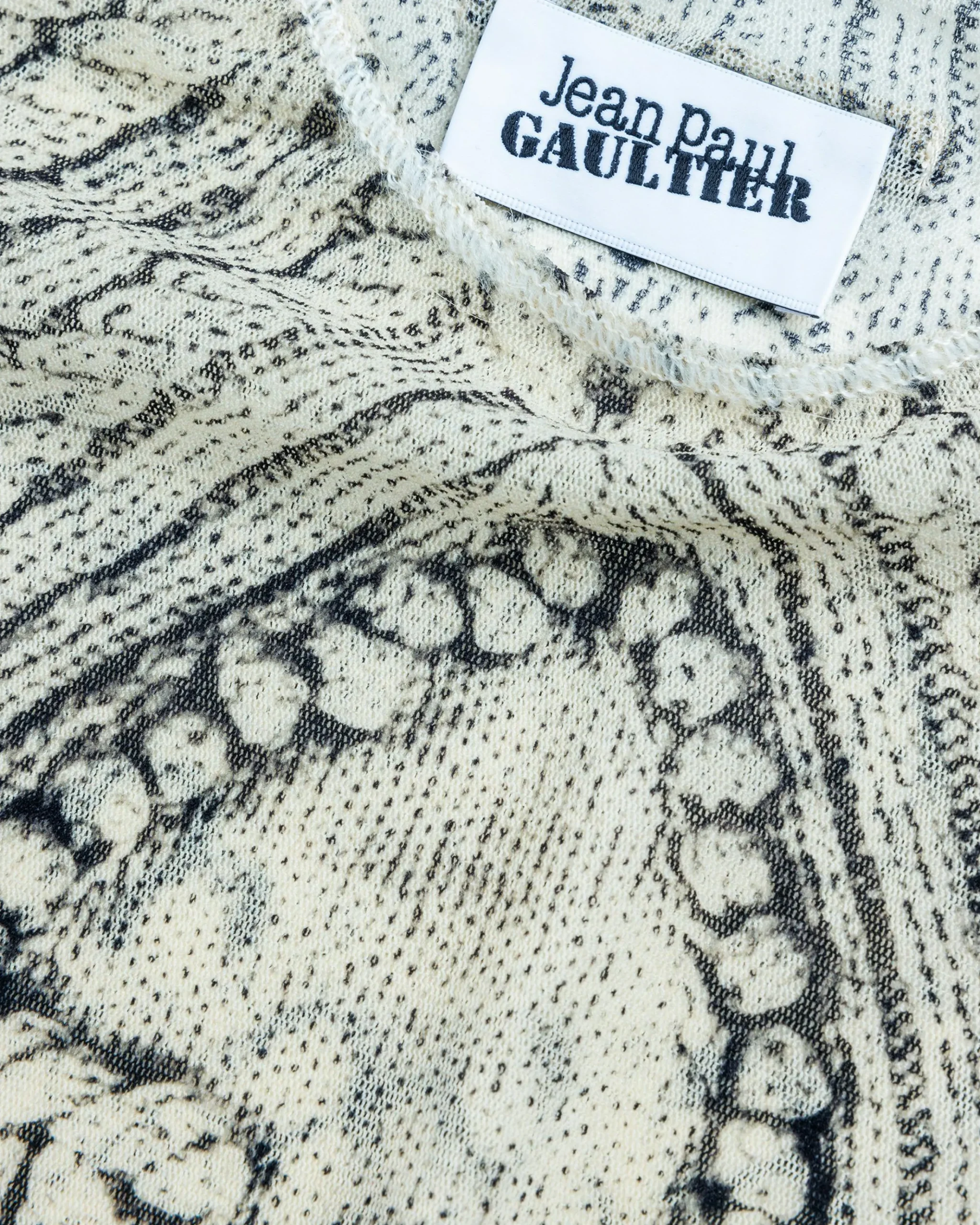 Shop Jean Paul Gaultier Mesh Long-Sleeve Top Printed Pull Je T'Aime Light Beige/Black lightbeige/black
