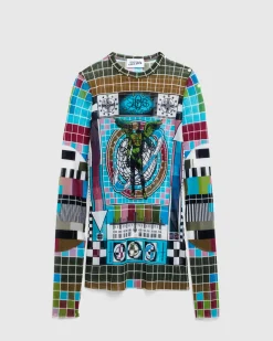 Cheap Jean Paul Gaultier Mesh Long-Sleeve Top Printed Mire Blue/Multi blue/multicolor
