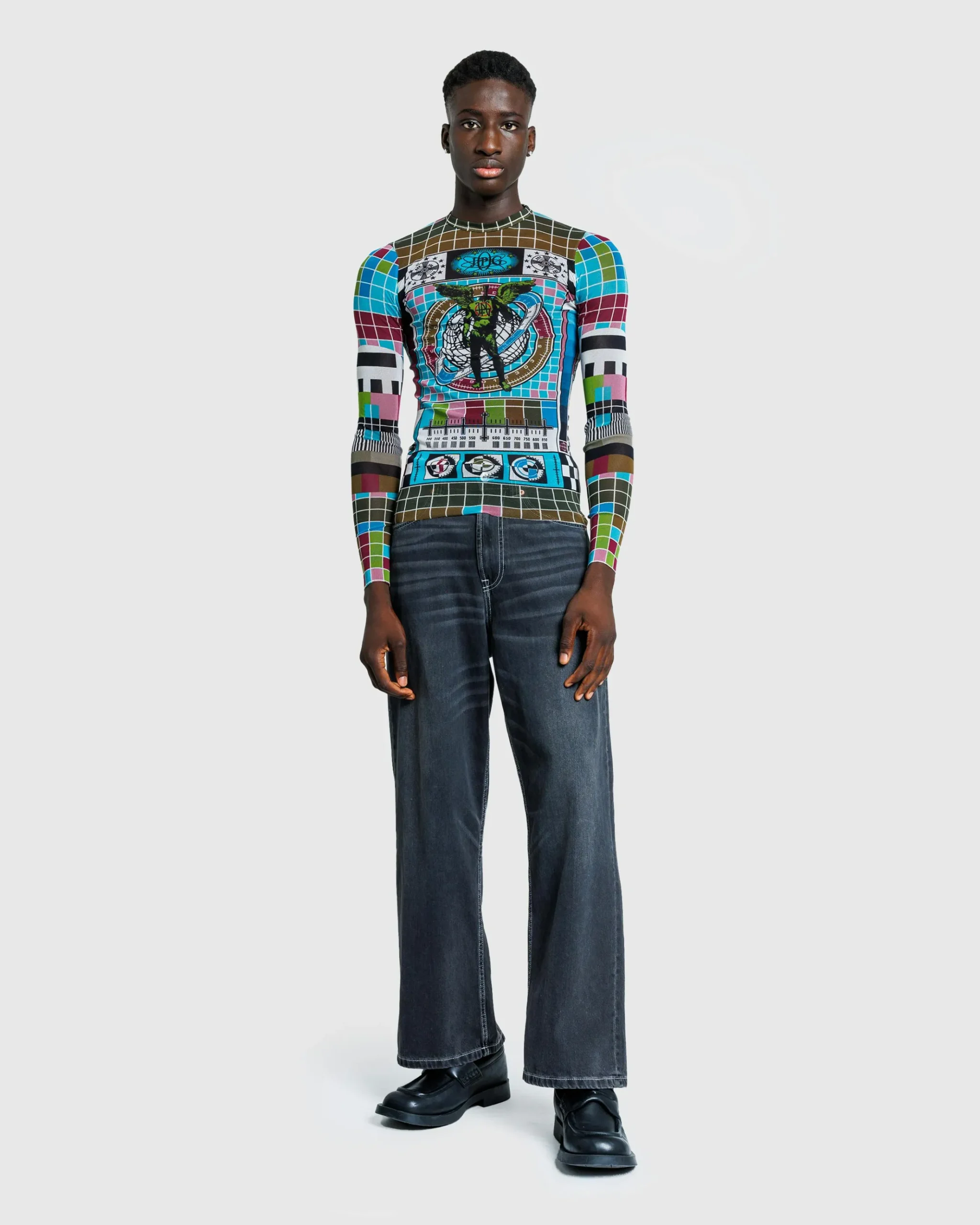 Cheap Jean Paul Gaultier Mesh Long-Sleeve Top Printed Mire Blue/Multi blue/multicolor
