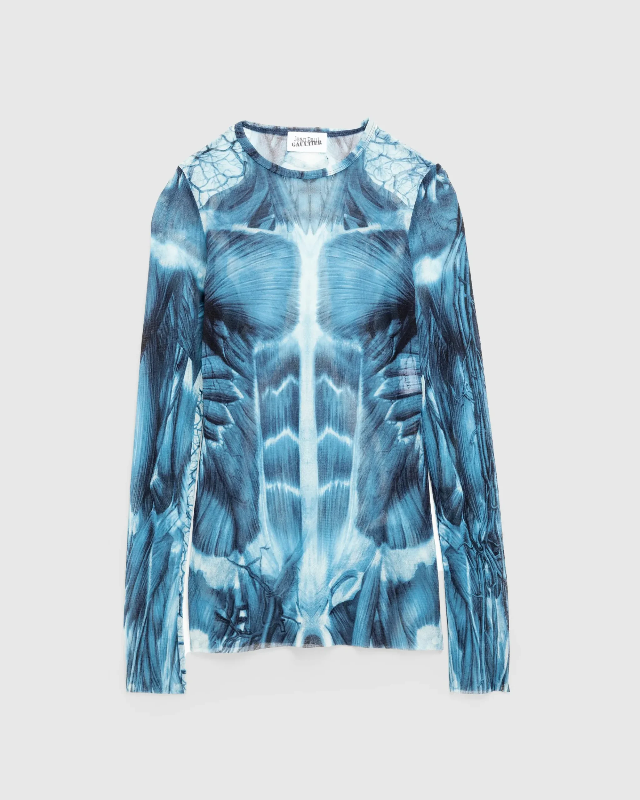 Flash Sale Jean Paul Gaultier Mesh Long-Sleeve Top Printed "Ecorche" Blue/Light blue/White blue/lightblue/white