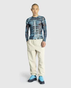 Flash Sale Jean Paul Gaultier Mesh Long-Sleeve Top Printed "Ecorche" Blue/Light blue/White blue/lightblue/white