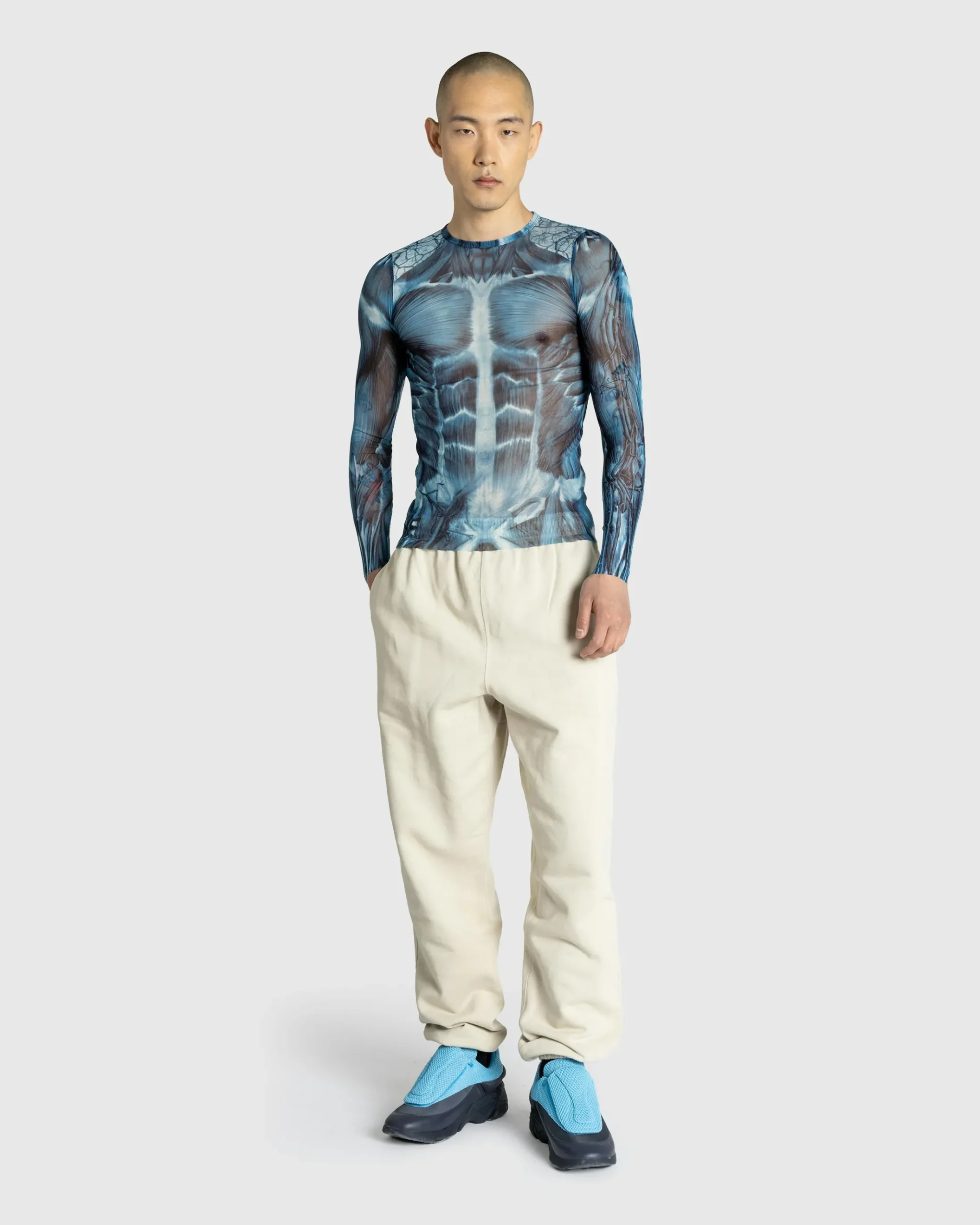 Flash Sale Jean Paul Gaultier Mesh Long-Sleeve Top Printed "Ecorche" Blue/Light blue/White blue/lightblue/white