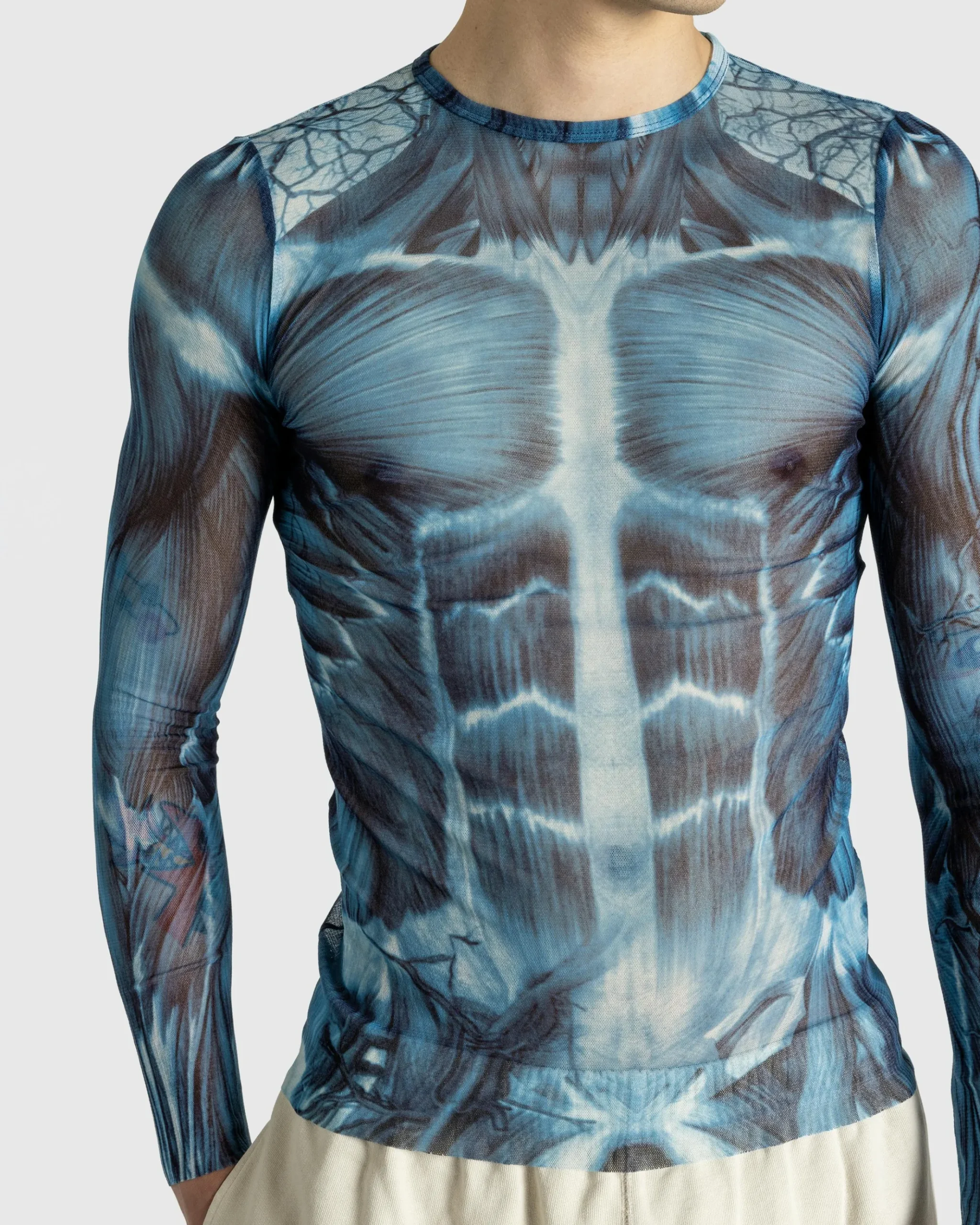 Flash Sale Jean Paul Gaultier Mesh Long-Sleeve Top Printed "Ecorche" Blue/Light blue/White blue/lightblue/white