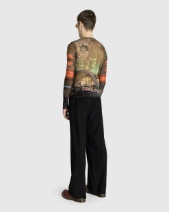 Cheap Jean Paul Gaultier Mesh Long-Sleeve Top Printed "City" brown/green/blue/red