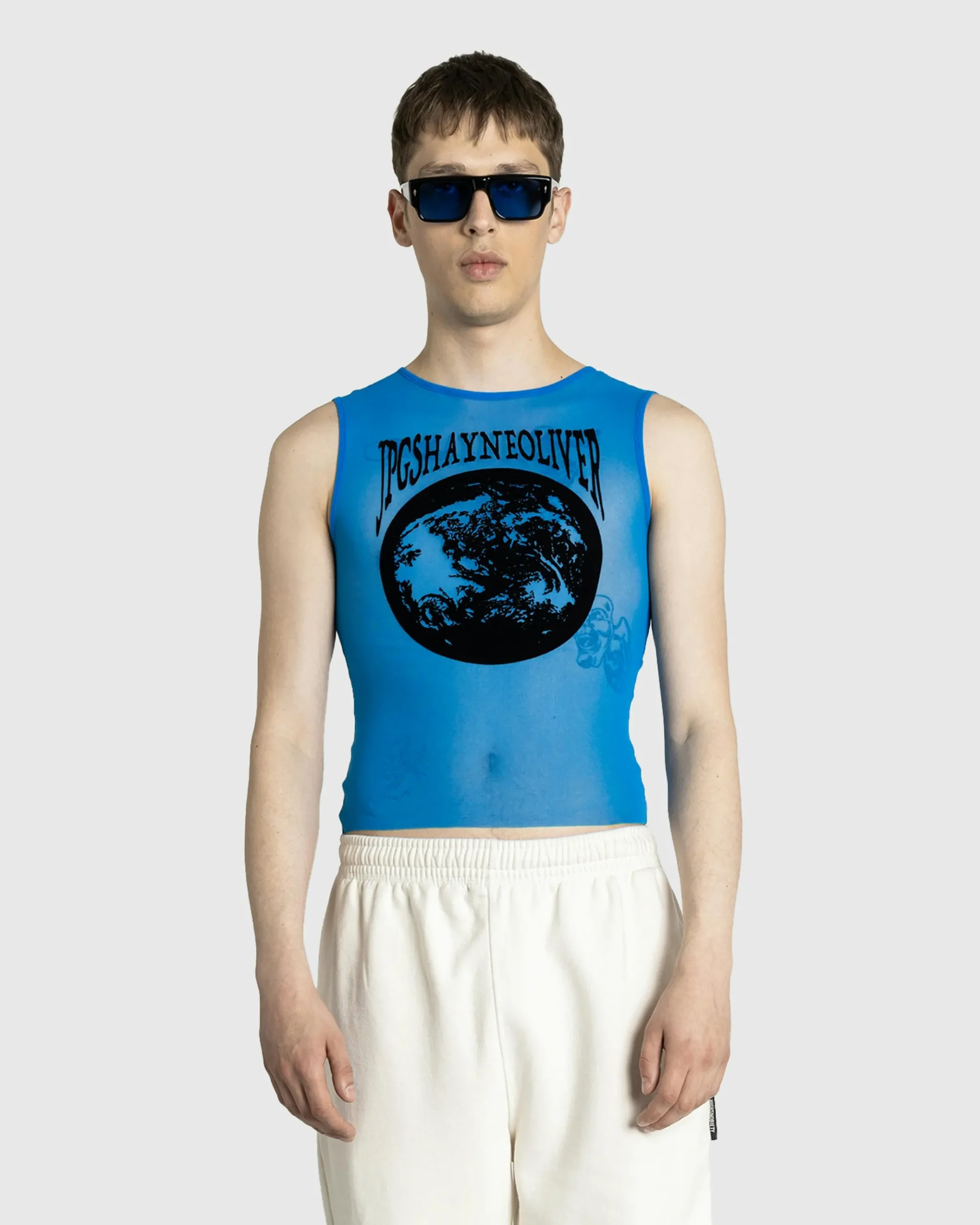 Store Jean Paul Gaultier Mesh Tank Top Flocked "Earth" Ibiza Blue/Black ibizablue/black