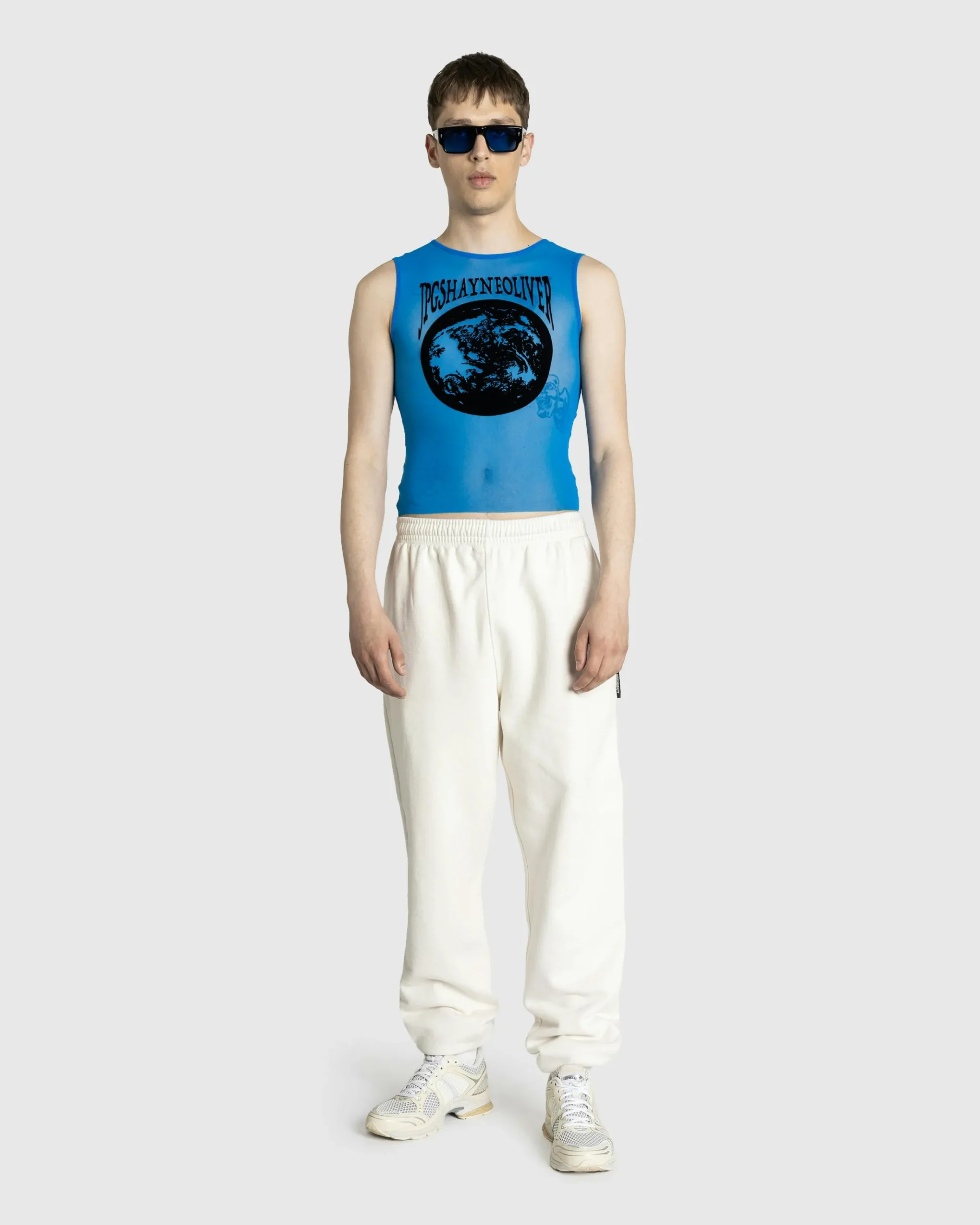 Store Jean Paul Gaultier Mesh Tank Top Flocked "Earth" Ibiza Blue/Black ibizablue/black
