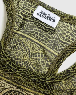 Cheap Jean Paul Gaultier Mesh Tank Top Printed Cartouche green/ecru/black/orange