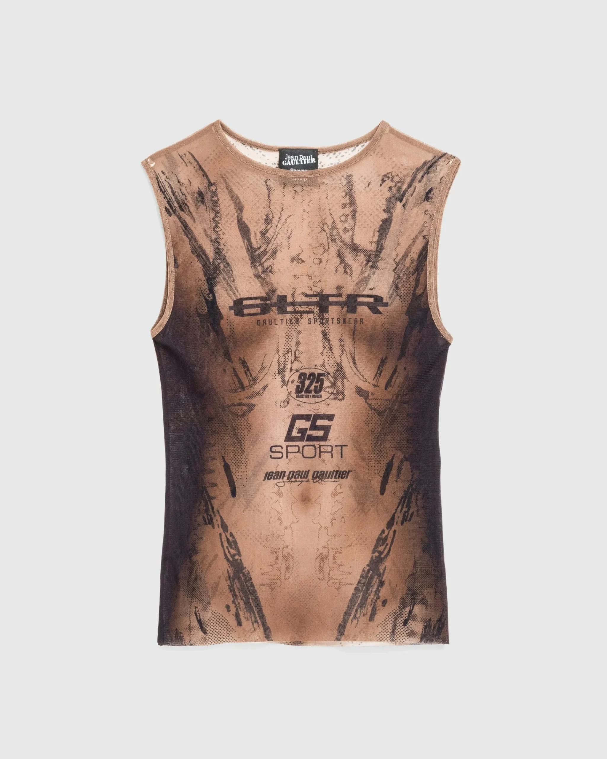 Outlet Jean Paul Gaultier Mesh Tank Top Printed "Body" Dark Nude/Black darknude/black