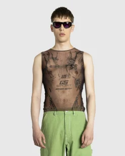 Outlet Jean Paul Gaultier Mesh Tank Top Printed "Body" Dark Nude/Black darknude/black