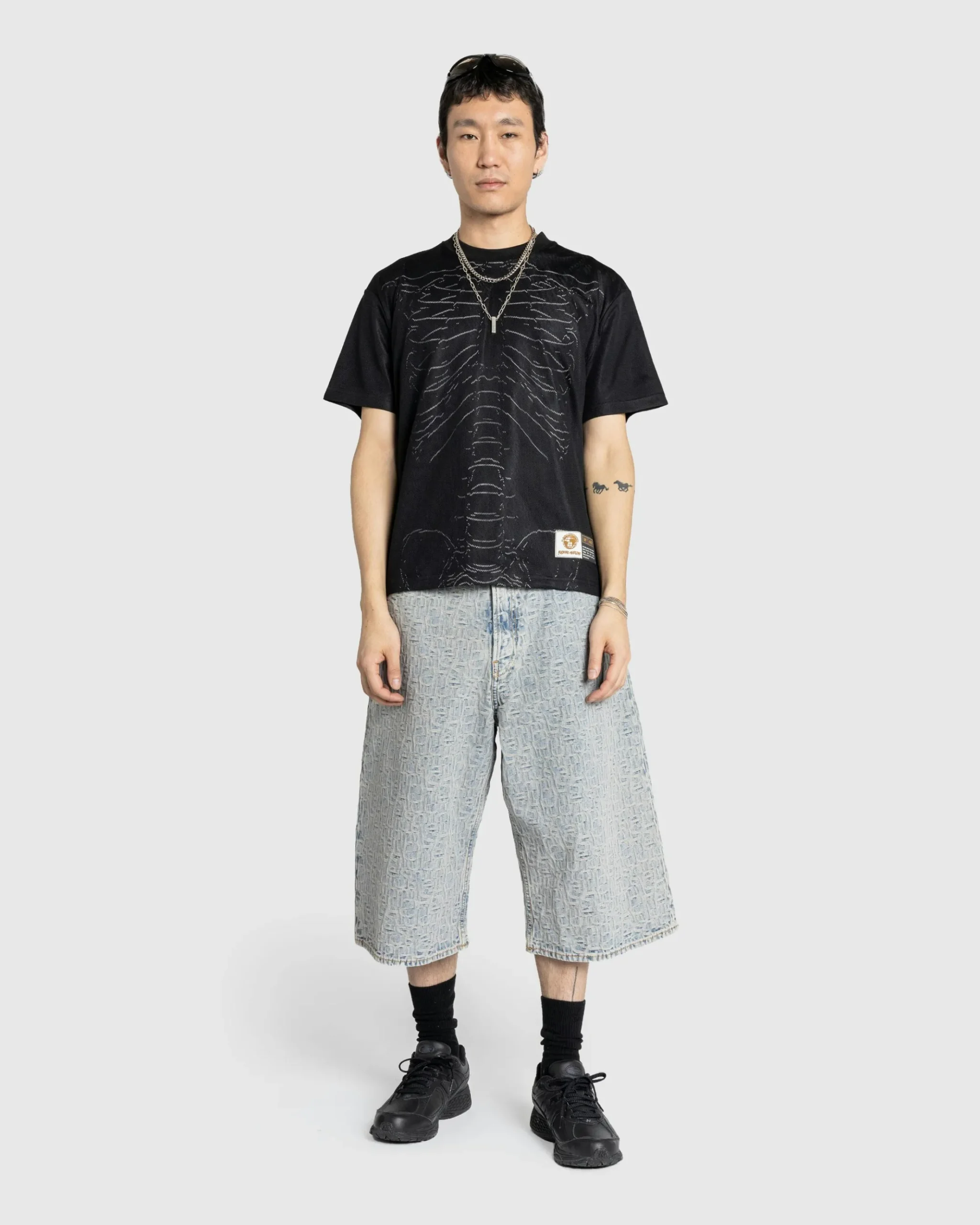 New Acne Studios Monogram Denim Shorts blue/beige