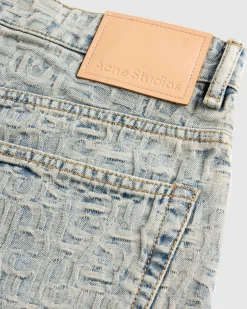 New Acne Studios Monogram Denim Shorts blue/beige