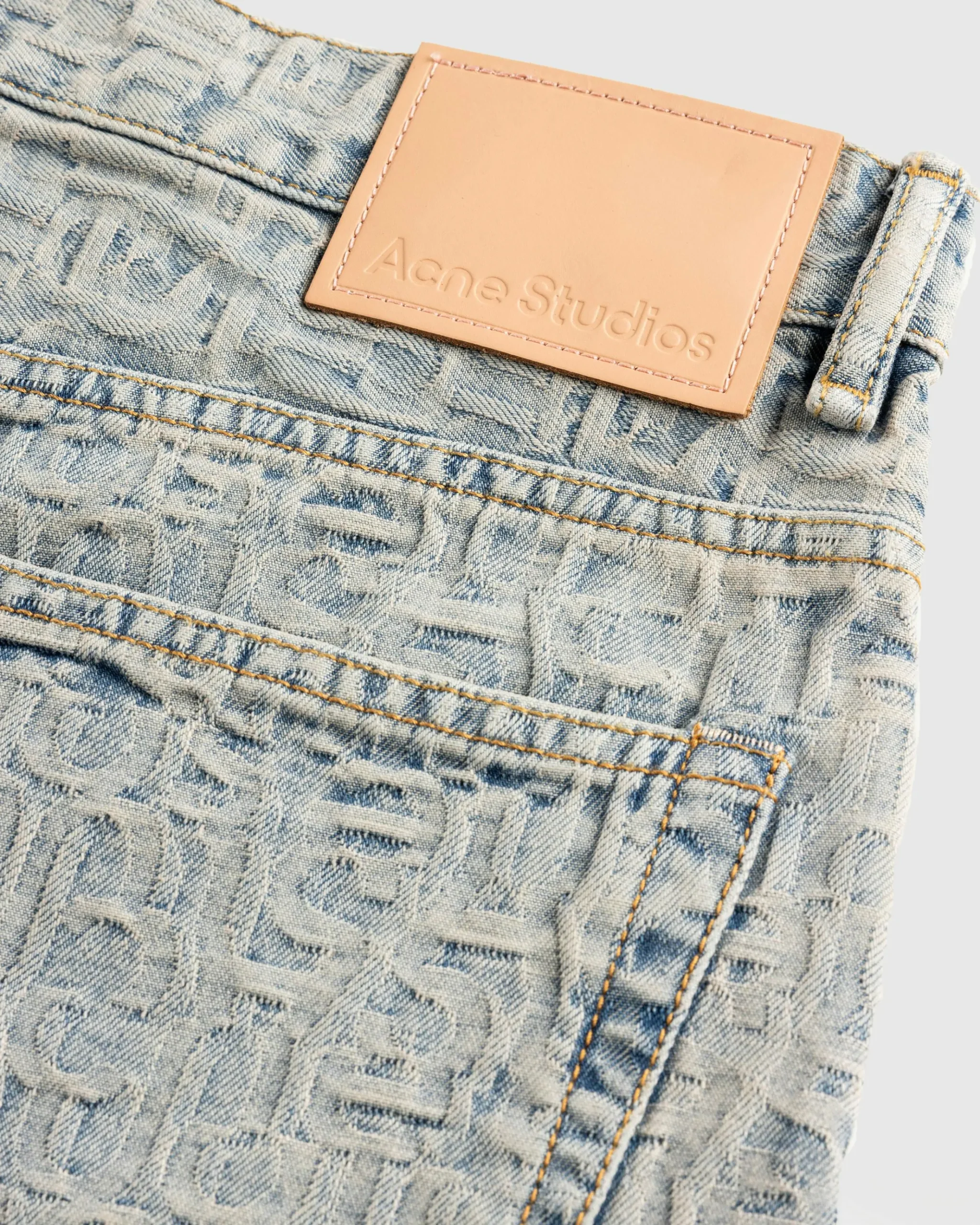 New Acne Studios Monogram Denim Shorts blue/beige