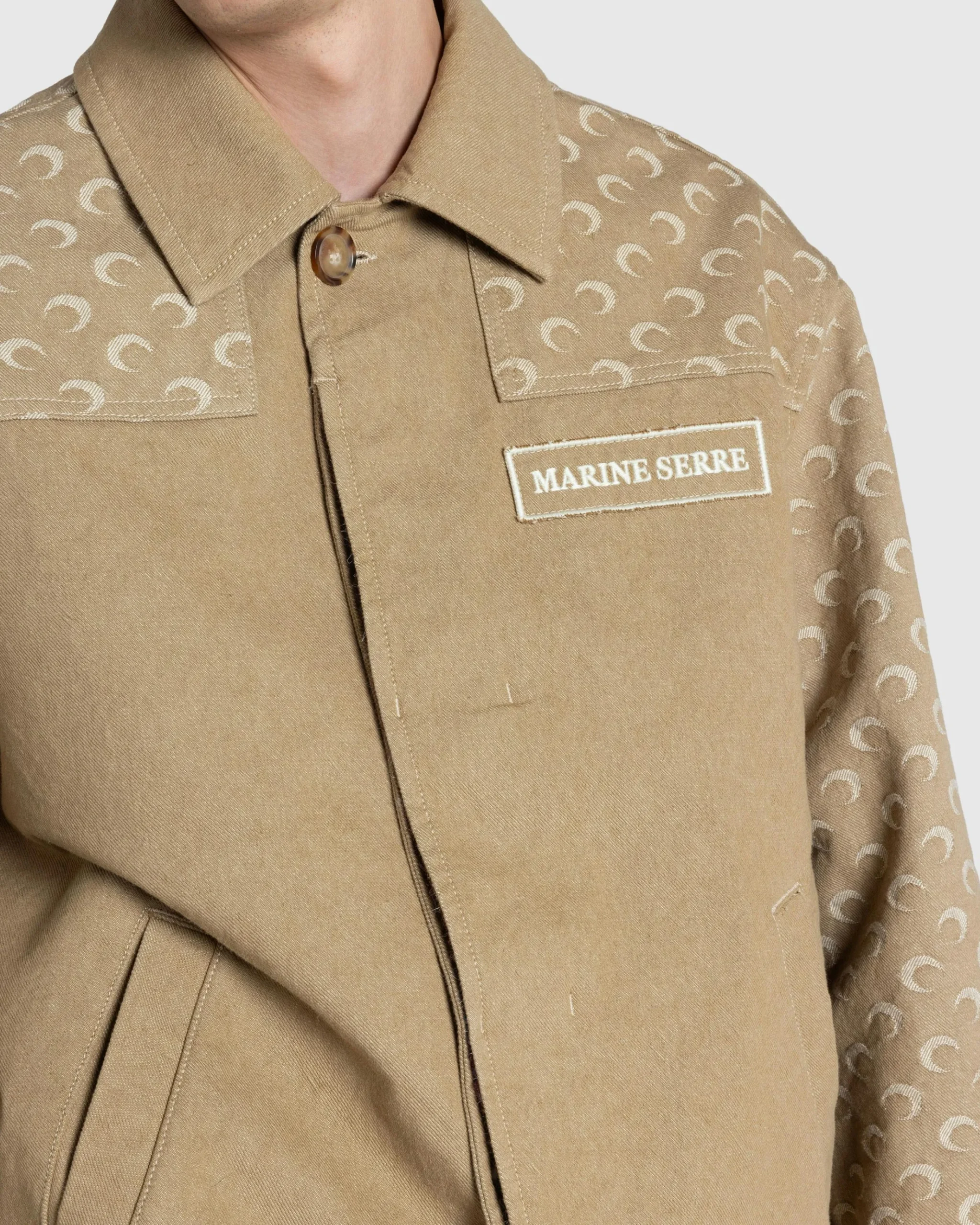 Cheap Marine Serre Moon Jacquard Twill Workwear Jacket Dark Beige darkbeige