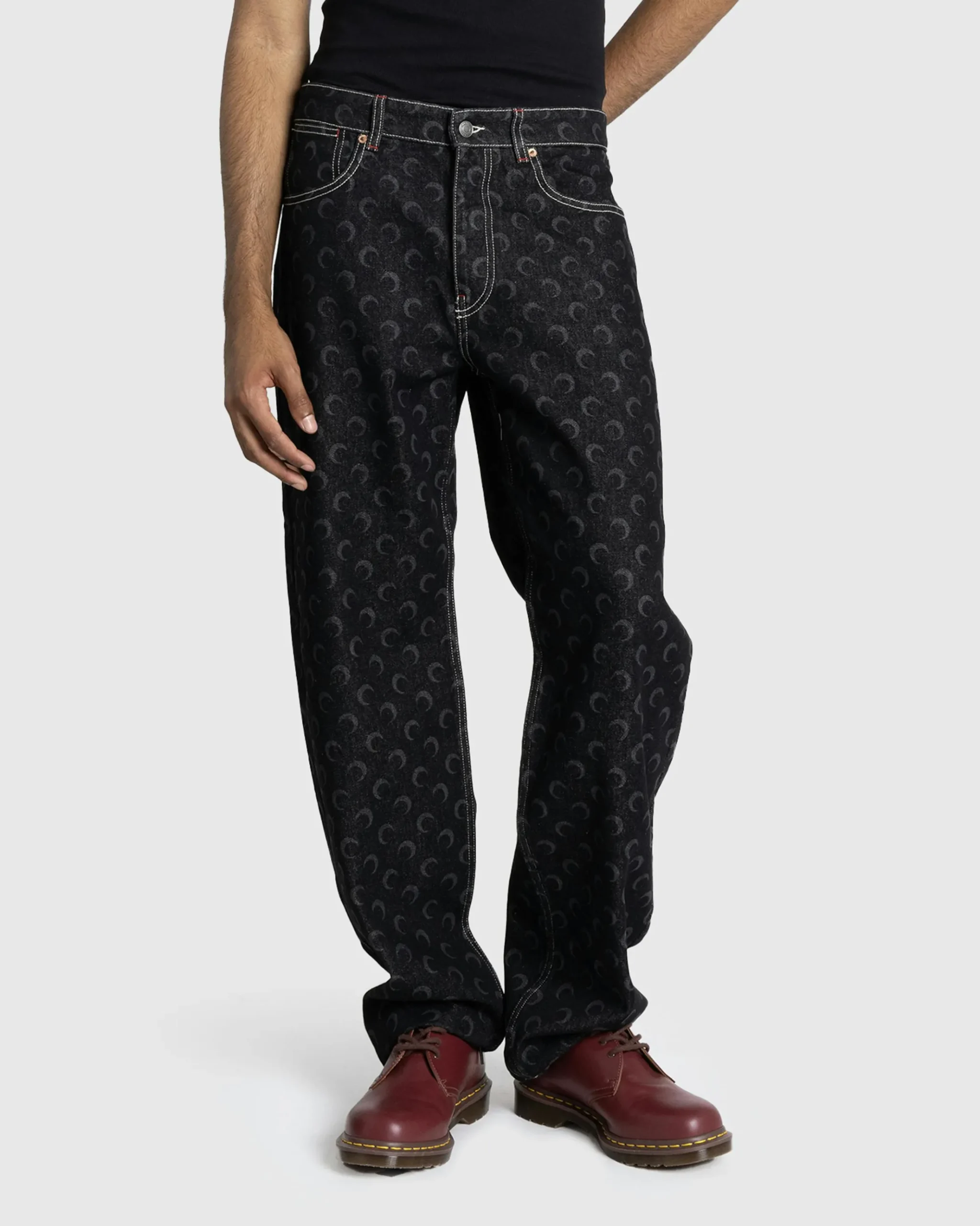 Cheap Marine Serre Moon Laser Denim Straight Jeans black