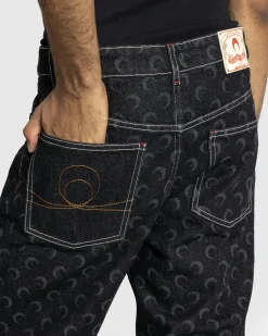 Cheap Marine Serre Moon Laser Denim Straight Jeans black