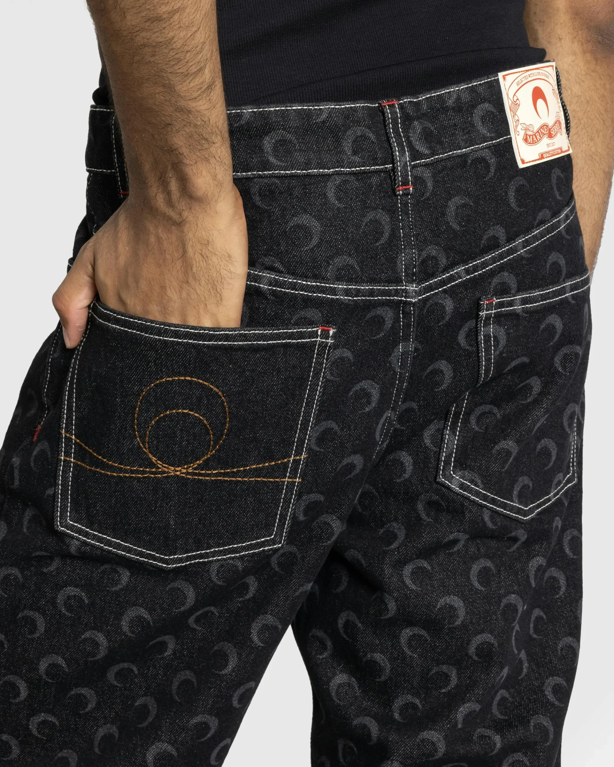 Cheap Marine Serre Moon Laser Denim Straight Jeans black