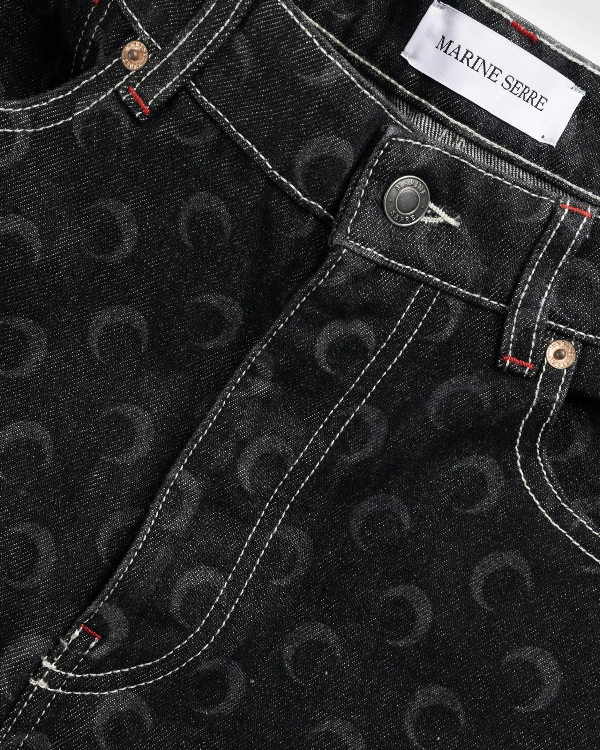 Cheap Marine Serre Moon Laser Denim Straight Jeans black