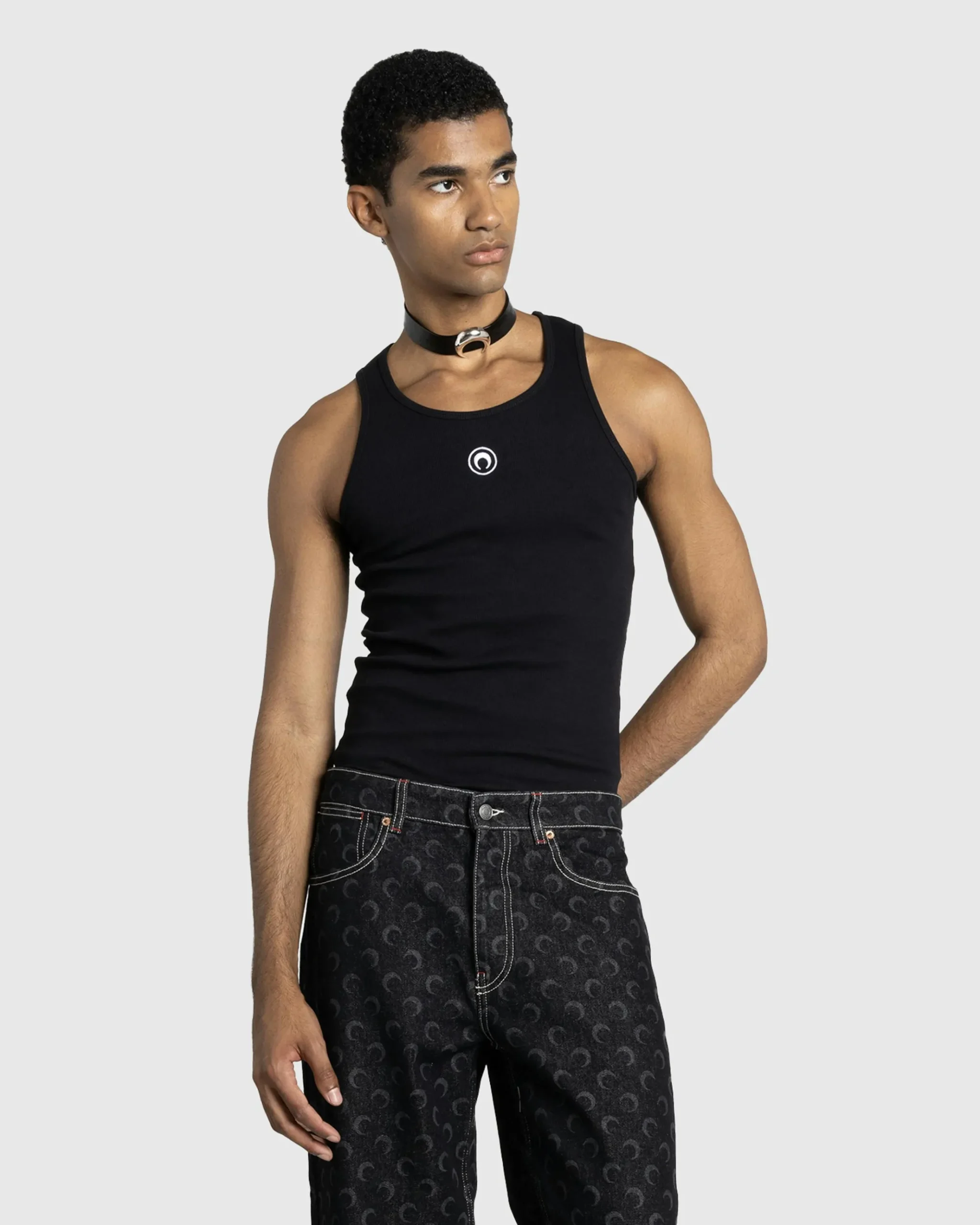 Flash Sale Marine Serre Moon Logo Ribbed Jersey Tank Top black