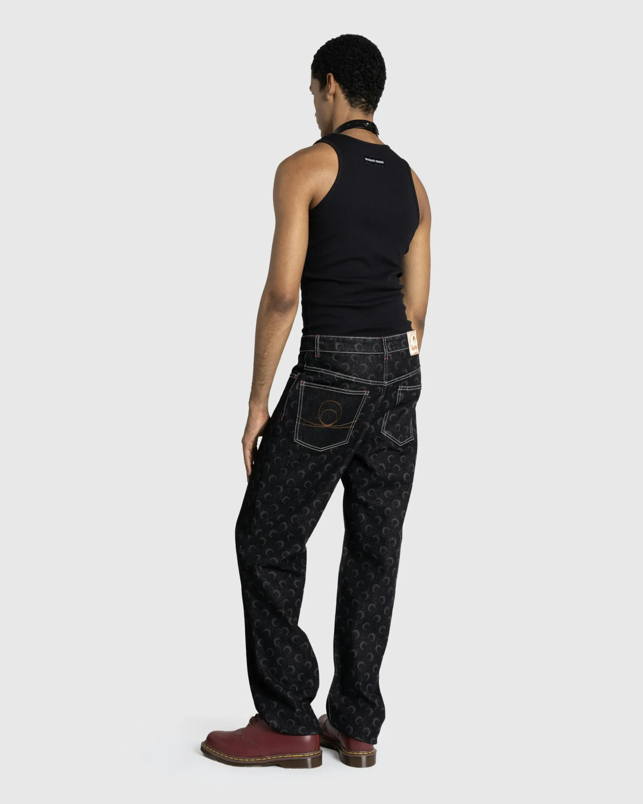 Flash Sale Marine Serre Moon Logo Ribbed Jersey Tank Top black