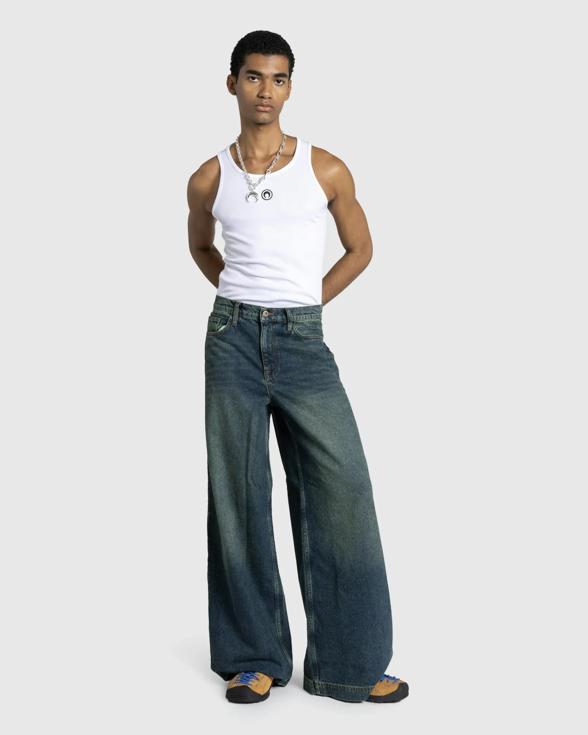 Sale Marine Serre Moon Logo Ribbed Jersey Tank Top white