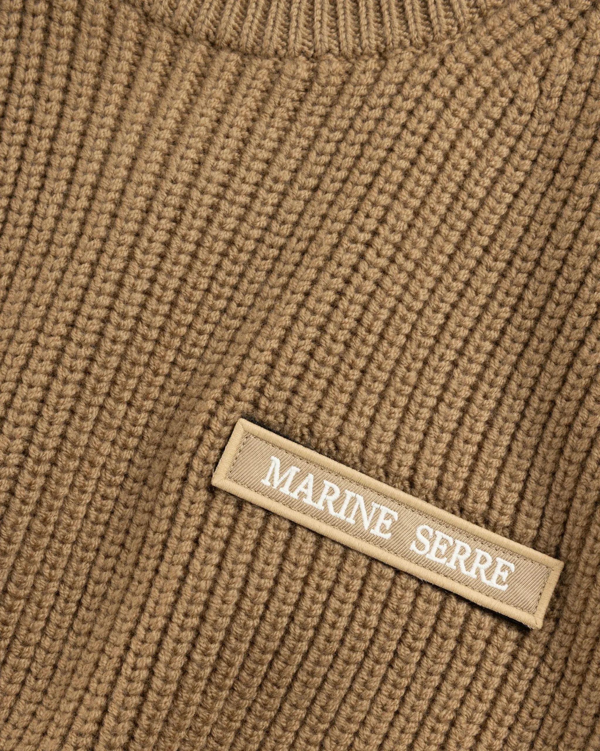 Shop Marine Serre MS Half Cardigan Knit Crewneck Sweater camel