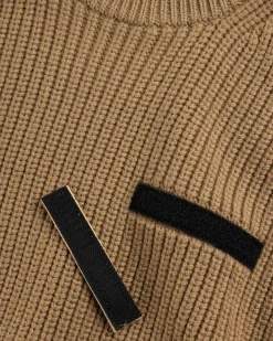 Shop Marine Serre MS Half Cardigan Knit Crewneck Sweater camel