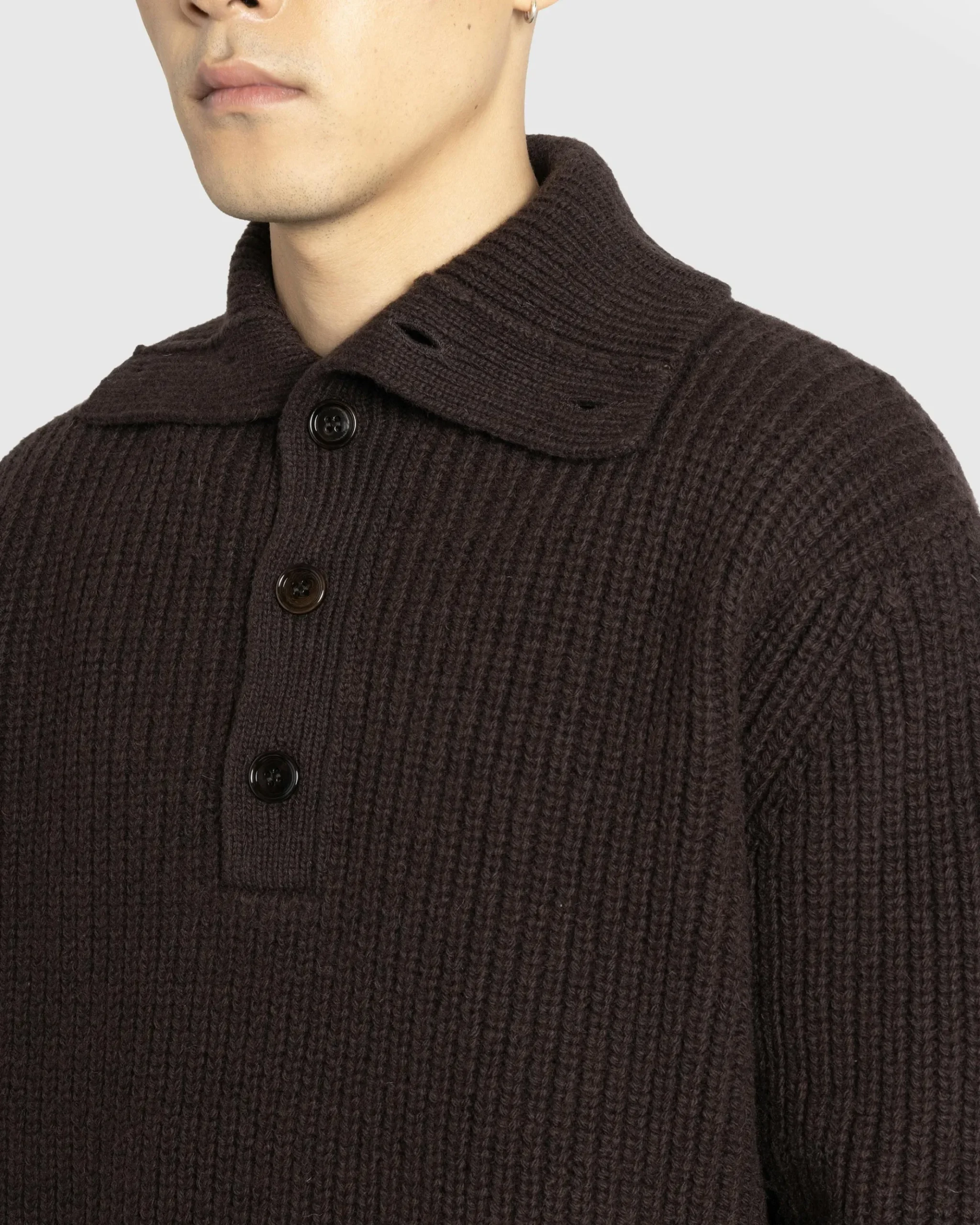 Shop Dries van Noten Mudra Polo Sweater Dark Brown darkbrown