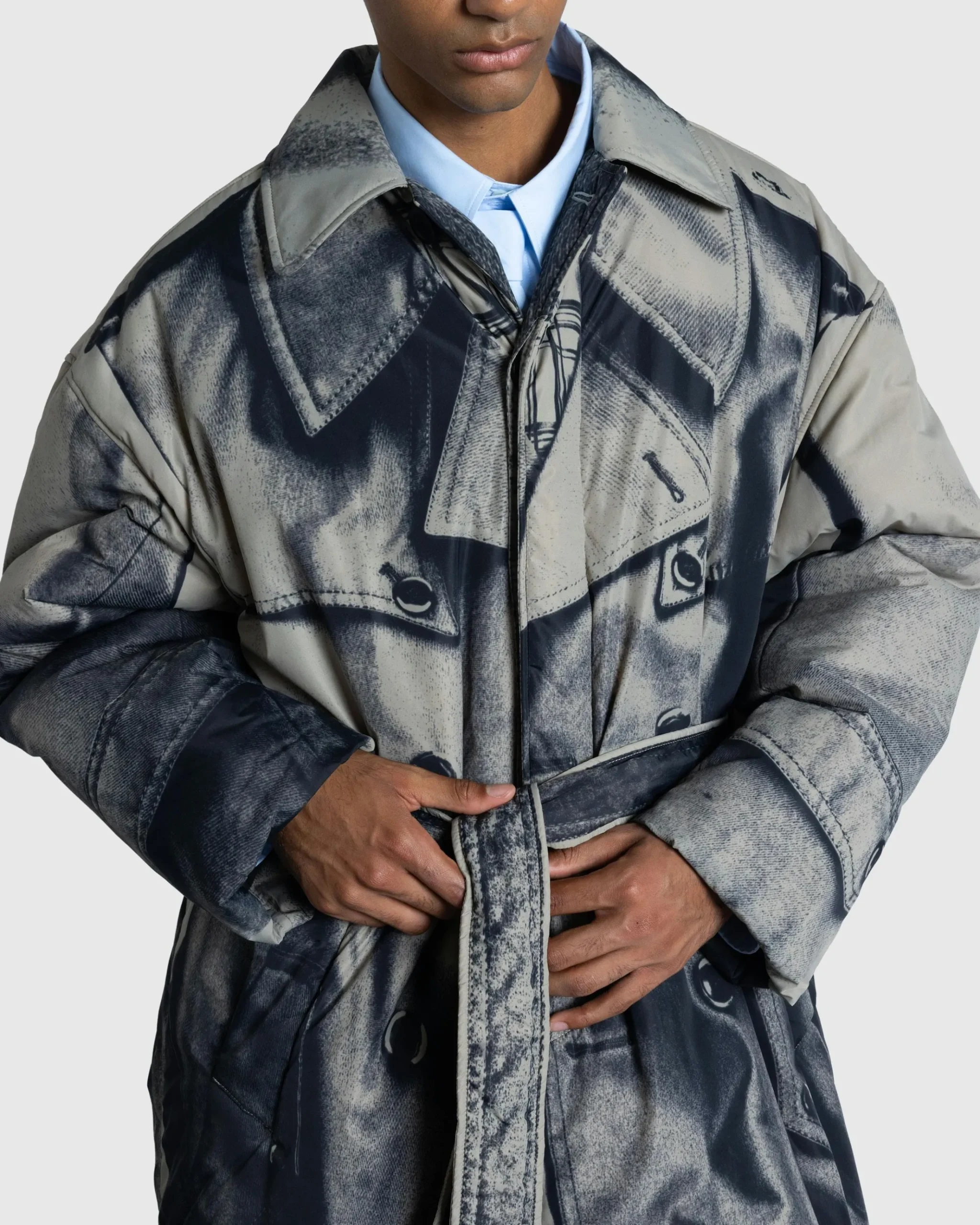 Online Jean Paul Gaultier Nylon Padded Trench Printed "Trompe-l'œil Trench" beige/black
