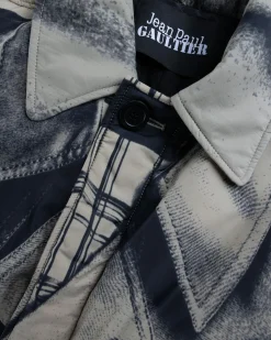 Online Jean Paul Gaultier Nylon Padded Trench Printed "Trompe-l'œil Trench" beige/black