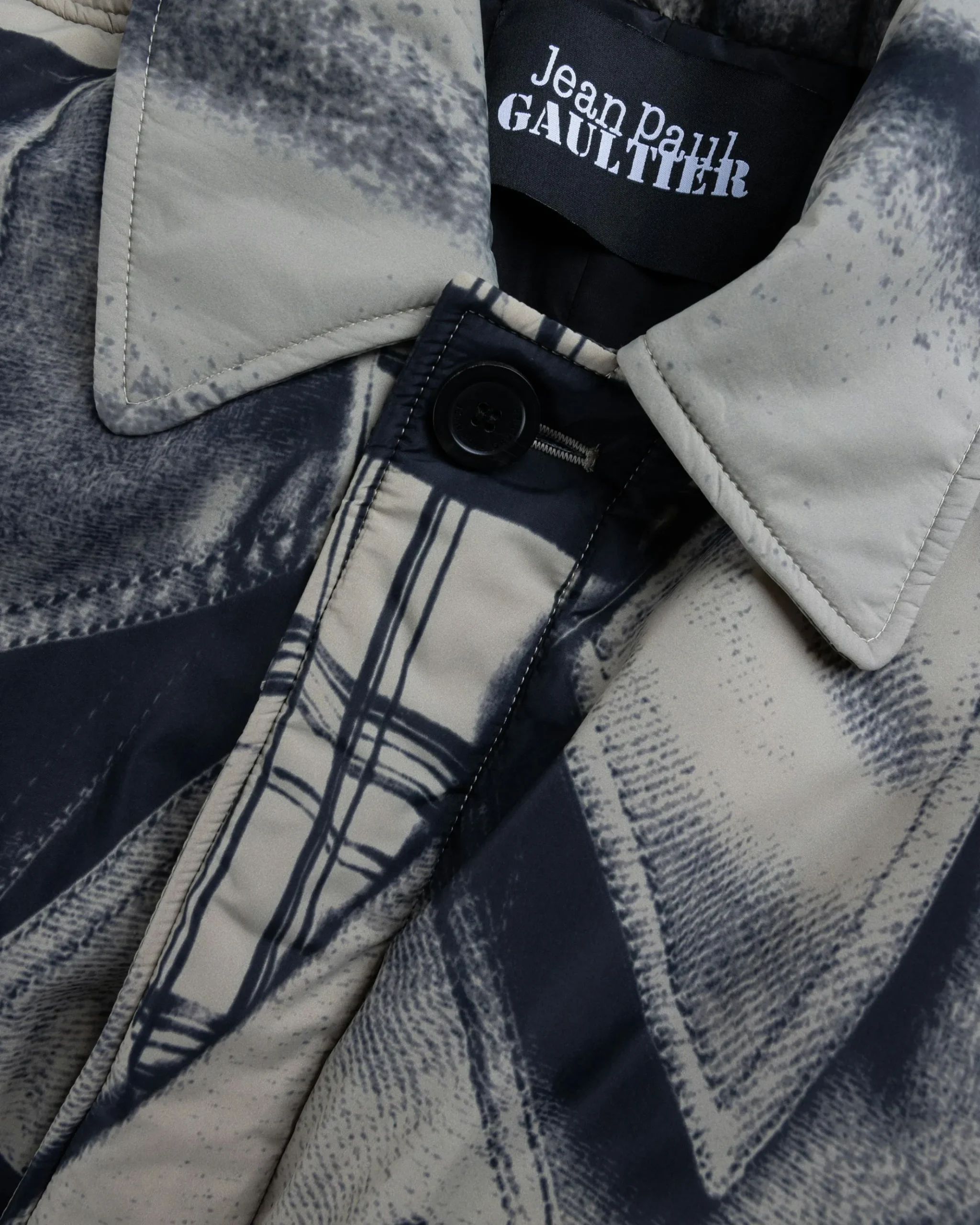 Online Jean Paul Gaultier Nylon Padded Trench Printed "Trompe-l'œil Trench" beige/black