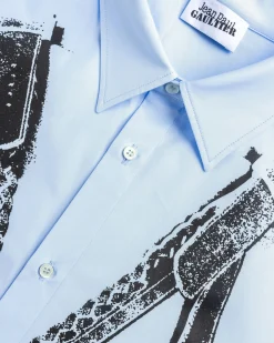 Best Jean Paul Gaultier Popeline Shirt Printed Madonna Trompe L'Œil Baby Blue/Black babyblue/black