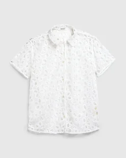 Clearance Bode Primrose Lace Short-Sleeve Shirt natural