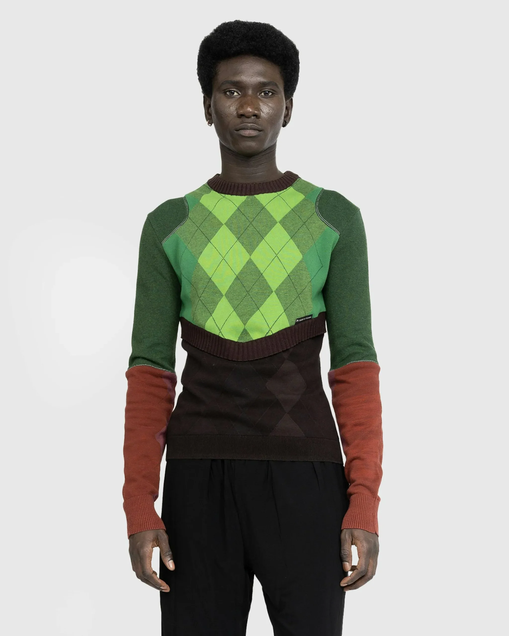 New Marine Serre Regenerated Lozenge Knit Crewneck Pullover Multi green