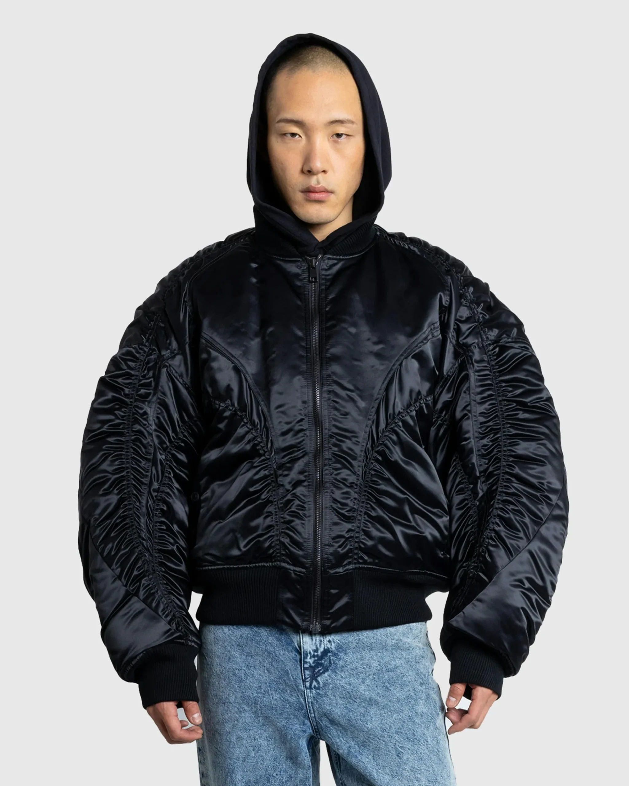 Online Mugler Satin Bomber Jacket Black black/black