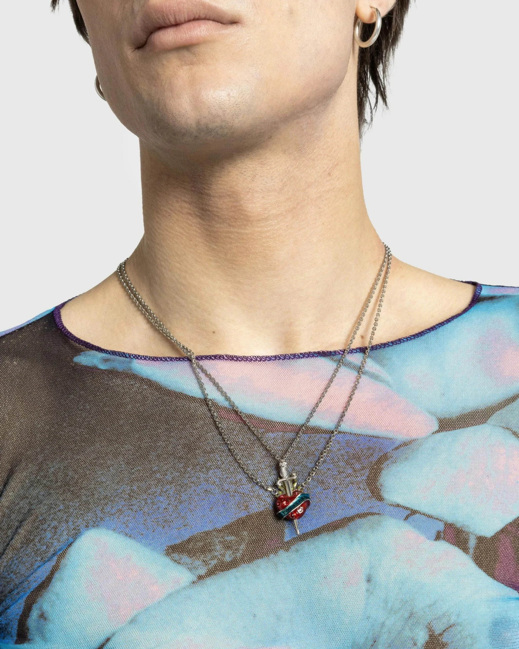Cheap Jean Paul Gaultier Separable Heart and Sword Necklaces silver