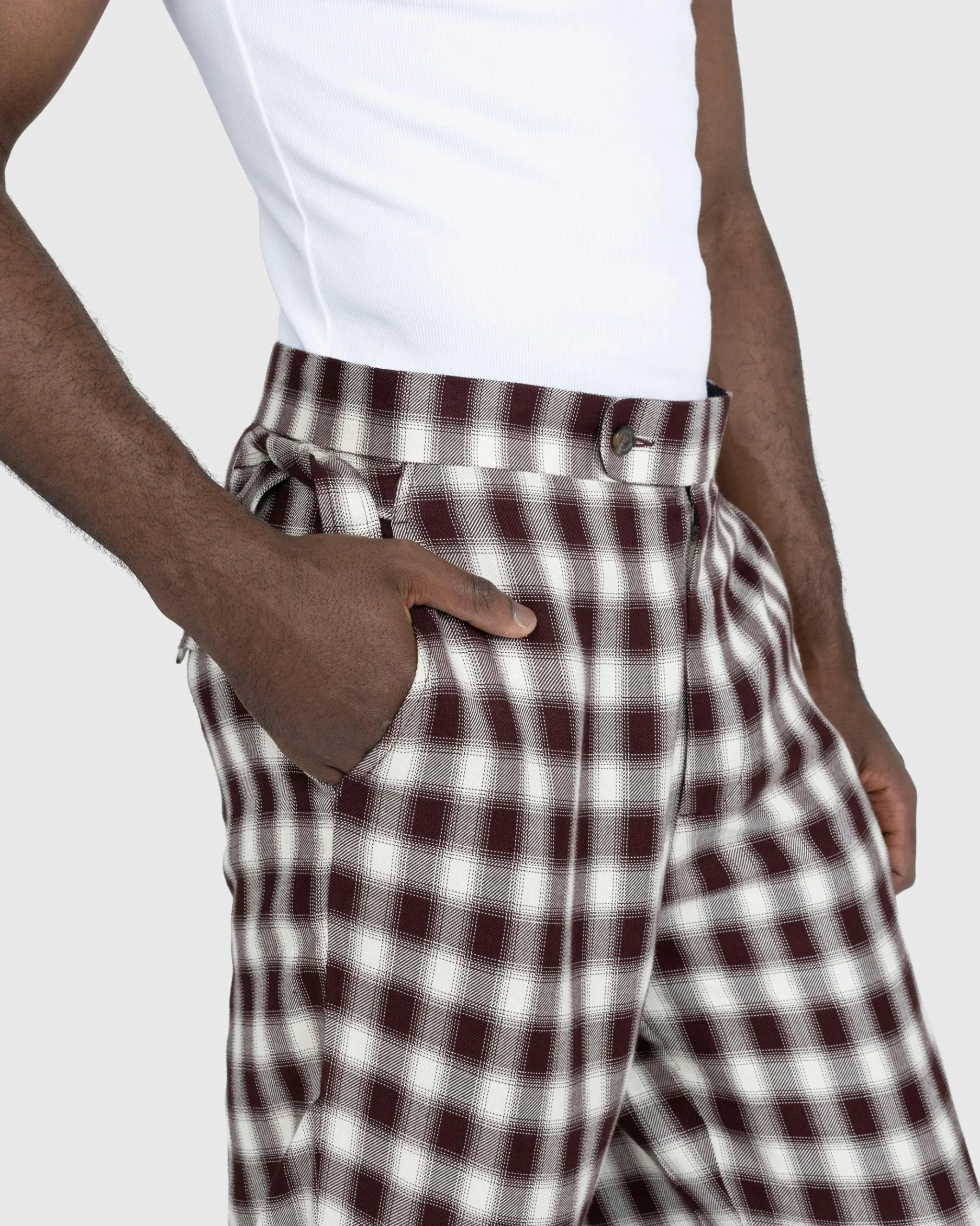 Clearance Bode Shadow Plaid Side-Tie Trousers Brown brownwhite