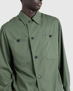 Shop Lemaire Soft Military Overshirt Smoky Green smokygreen