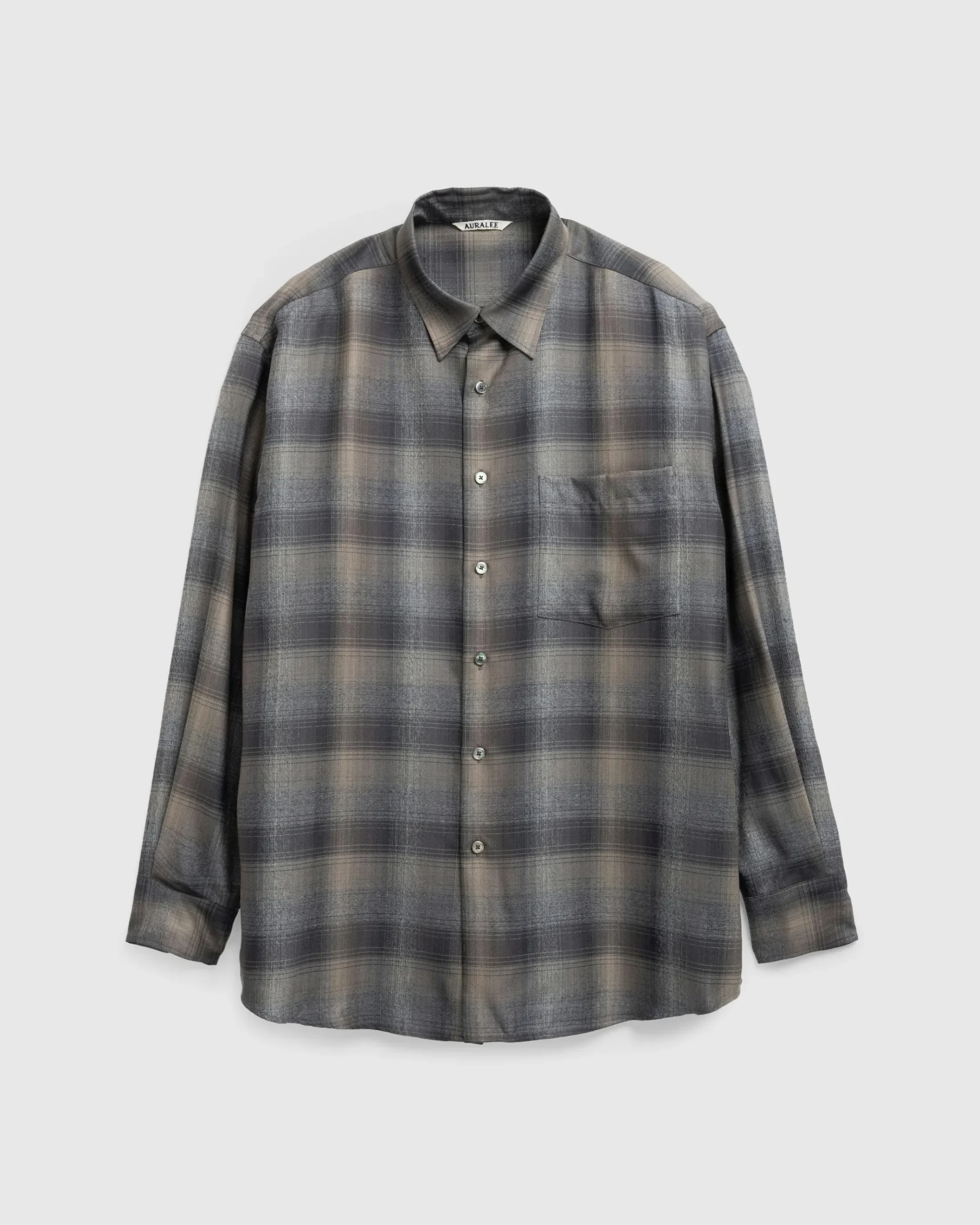 Outlet Auralee Super Light Wool Check Shirt Charcoal Grey charcoalgraycheck