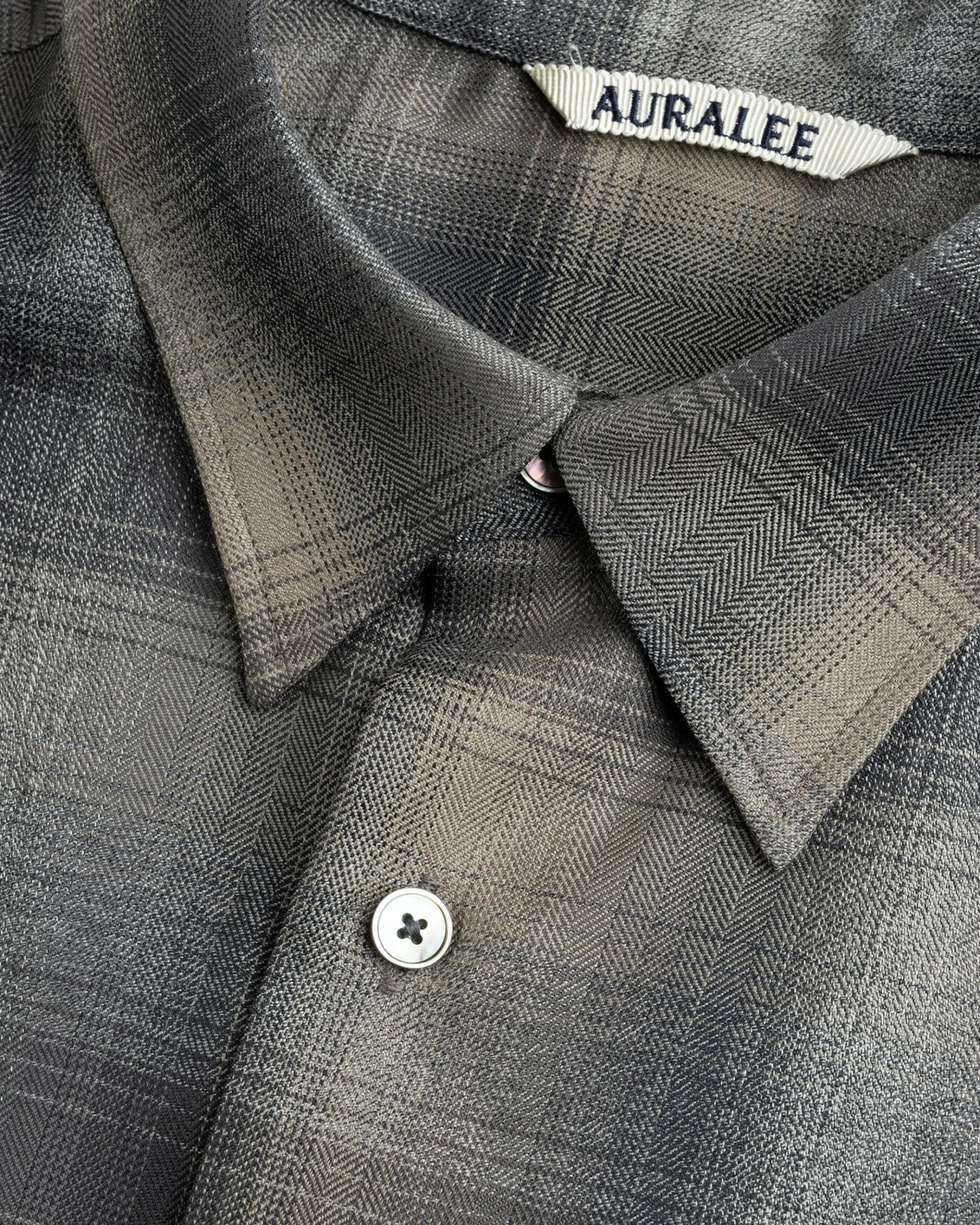 Outlet Auralee Super Light Wool Check Shirt Charcoal Grey charcoalgraycheck