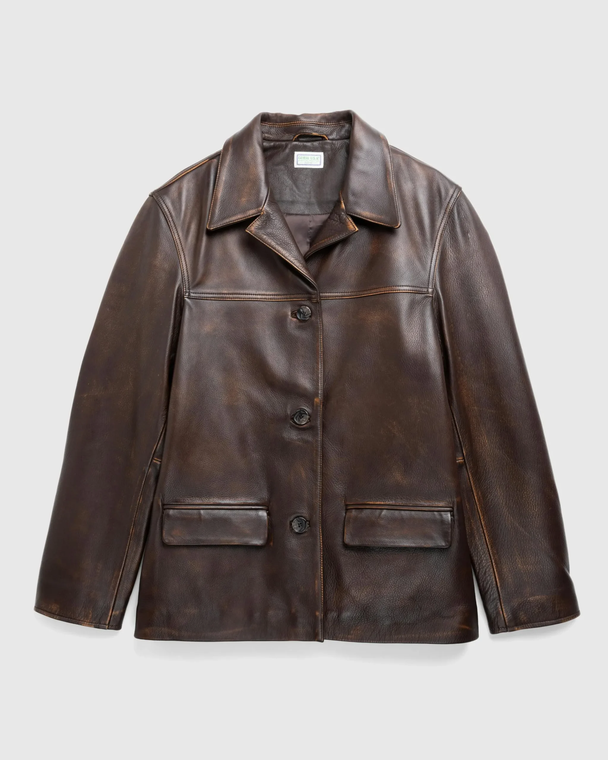 Fashion Guess USA Vintage Leather Jacket Chocolate Mousse f18p