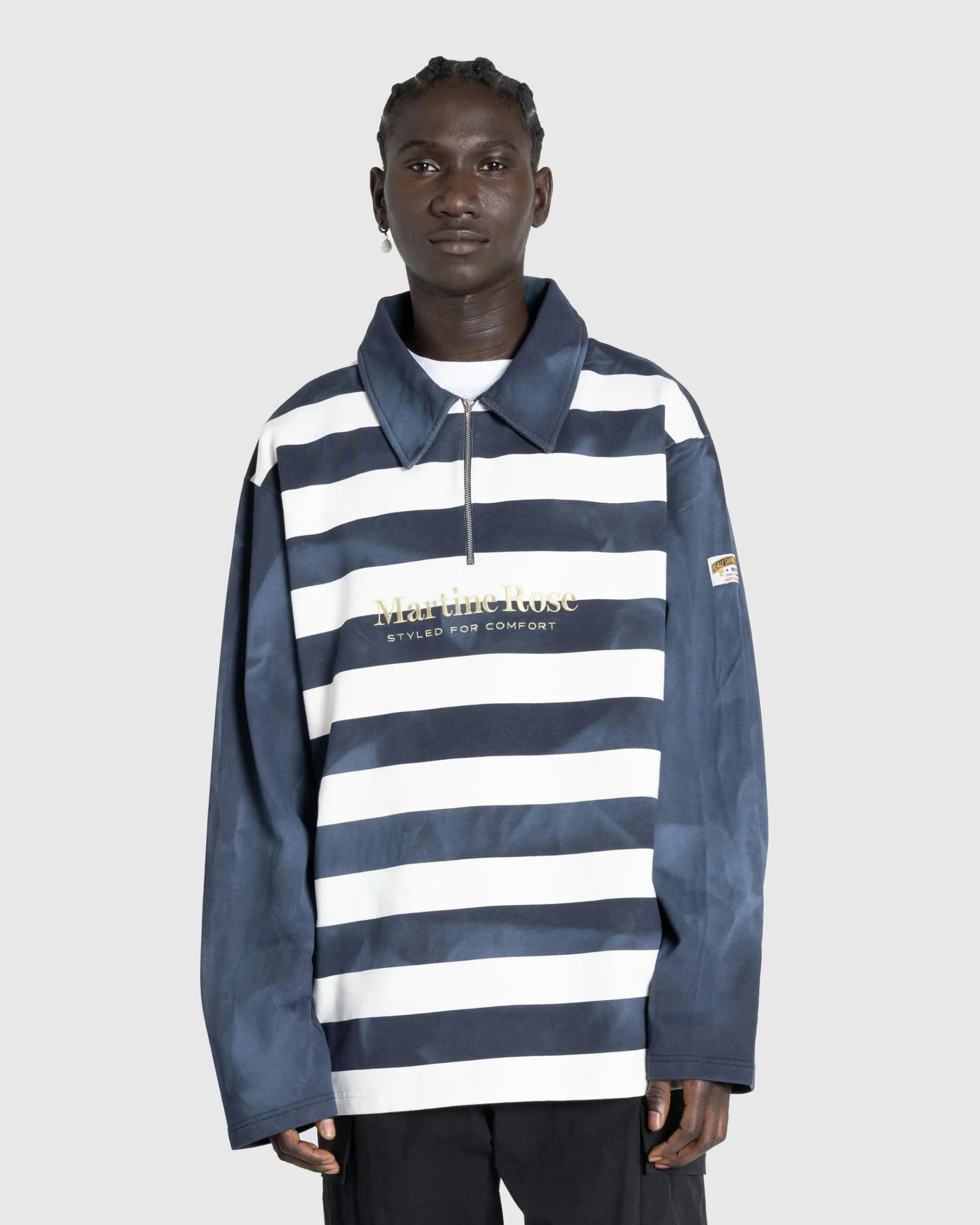 Best Sale Martine Rose Zip Up Polo Navy/White Stripe navy/whitestripe