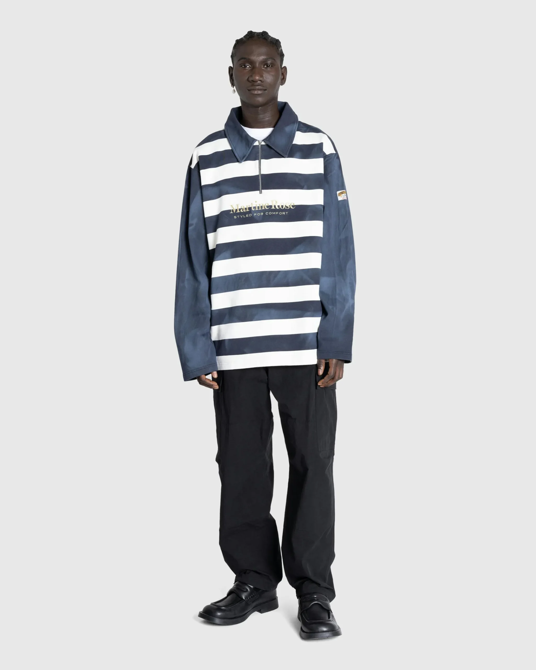 Best Sale Martine Rose Zip Up Polo Navy/White Stripe navy/whitestripe