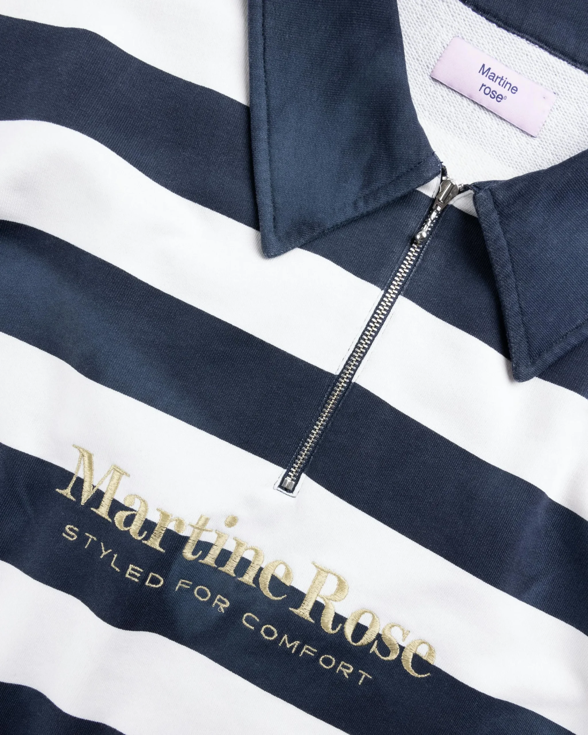Best Sale Martine Rose Zip Up Polo Navy/White Stripe navy/whitestripe